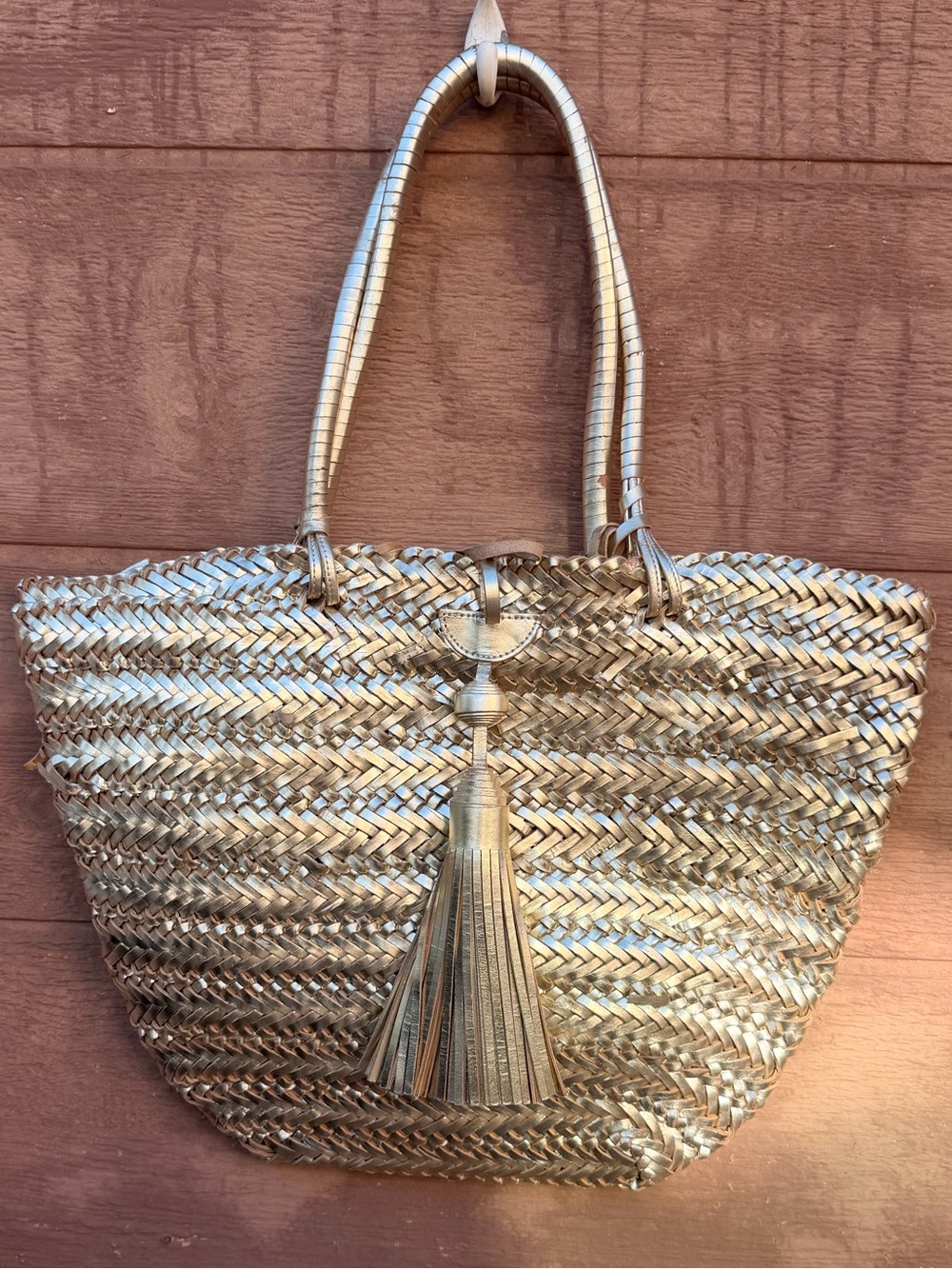 Anya Hindmarch Neeson metallic gold tote bag